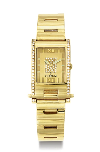 CORUM. AN 18K GOLD AND DIAMOND WRISTWATCH WITH BRACELET