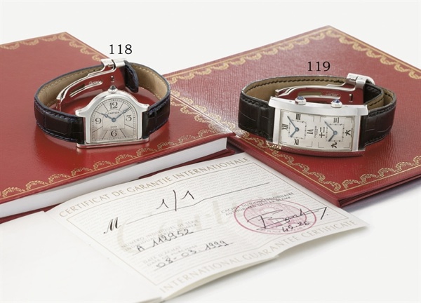 Cartier. A very fine and unique platinum bell-shaped wristwatch, made for the 150th Anniversary of Cartier