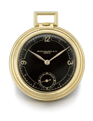 Patek Philippe. An unusual and rare 18K gold openface keyless lever watch with black dial