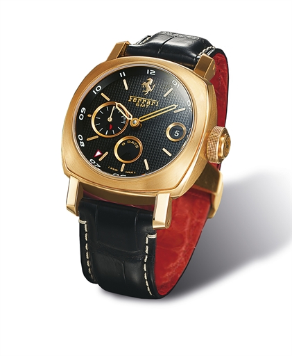 PANERAI, FERRARI, 8 DAYS GMT, REF. FER00007.PINK GOLD MANUALLY-WOUND DUAL TIME 8-DAY-GOING WRISTWATCH WITH DATE AND POWER RESERVE INDICATION, UNIQUE EDITION OF 300