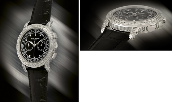 PATEK PHILIPPE, REF. 5071G.WHITE GOLD MANUALLY-WOUND CHRONOGRAPH WRISTWATCH, CASE ENTIRELY SET WITH 125 BAGUETTE-CUT DIAMONDS (~9.26 CTS)