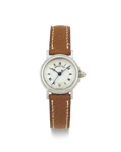 BREGUET. A LADY'S 18K WHITE GOLD AUTOMATIC WRISTWATCH WITH DATE