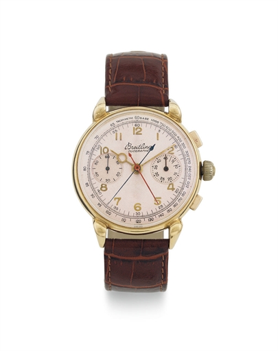 BREITLING. A FINE AND RARE 18K PINK GOLD SPLIT-SECONDS CHRONOGRAPH WRISTWATCH