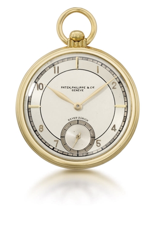 Patek Philippe. An unusual 18K gold openface keyless lever dress watch with two-tone silvered dial