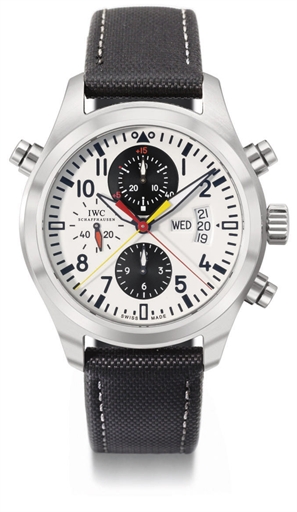 IWC. A large stainless steel limited edition automatic split seconds pilot's chronograph wristwatch with day and date