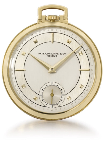 Patek Philippe. A fine and unusual 18K gold openface keyless lever dress watch with two-tone silvered dial
