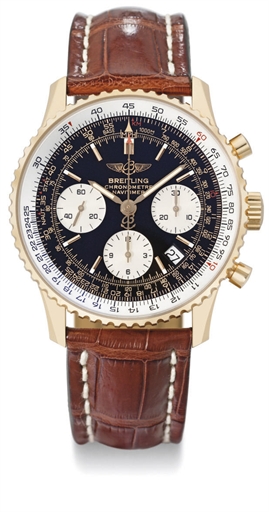 Breitling. An 18K pink gold limited edition automatic chronograph wristwatch with date and slide rule