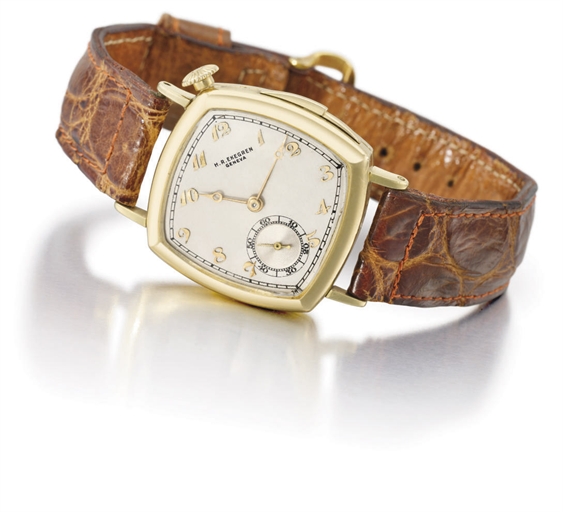H.R. Ekegren, made by Ed. Koehn. A fine, rare and unusual 18K gold asymmetrical cushion-shaped minute repeating driver's wristwatch with Breguet numerals
