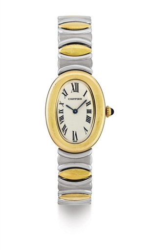 CARTIER. A LADY'S 18K GOLD AND STAINLESS STEEL WRISTWATCH WITH BRACELET