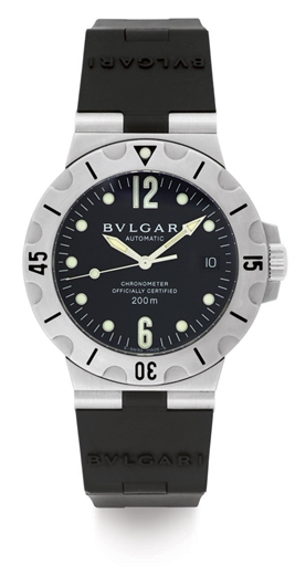 BULGARI. A STAINLESS STEEL AND RUBBER AUTOMATIC WRISTWATCH WITH DATE