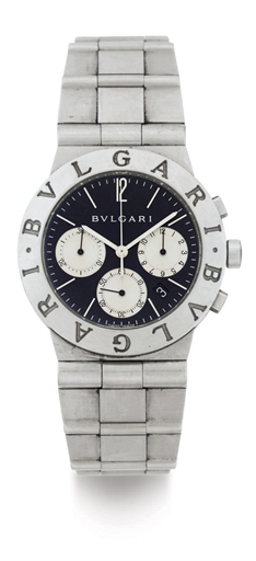BULGARI. A STAINLESS STEEL CHRONOGRAPH WRISTWATCH WITH DATE AND BRACELET