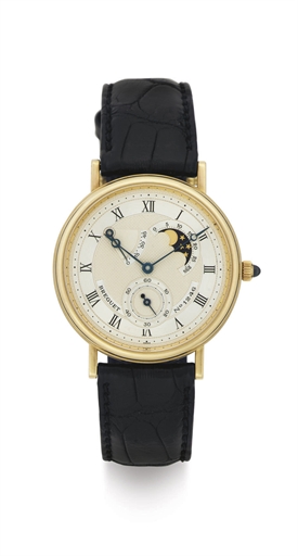 BREGUET. AN 18K GOLD WRISTWATCH WITH POWER RESERVE AND MOON PHASES