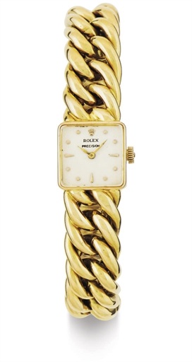 ROLEX. A LADY'S 18K GOLD BRACELET WRISTWATCH