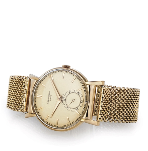 PATEK PHILIPPE. AN 18K PINK GOLD WRISTWATCH WITH UNUSUAL LUGS AND PINK GOLD BRACELET