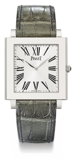 Piaget. A large and slim 18K white gold square wristwatch