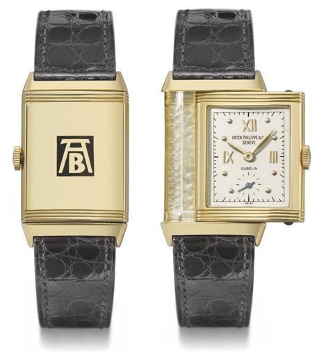 Patek Philippe. A fine and extremely rare rectangular 18K yellow and white gold reversible wristwatch