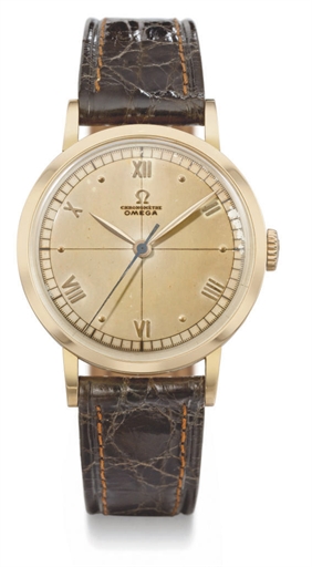 Omega. A large and attractive 18K pink gold wristwatch with sweep centre seconds and two-tone silvered dial