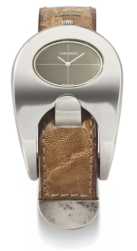 Longines. A rare and unusual silver stirrup-shaped wristwatch