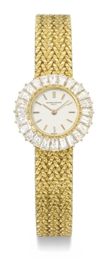 Vacheron Constantin. A lady's fine 18K gold and diamond-set backwound wristwatch with bracelet