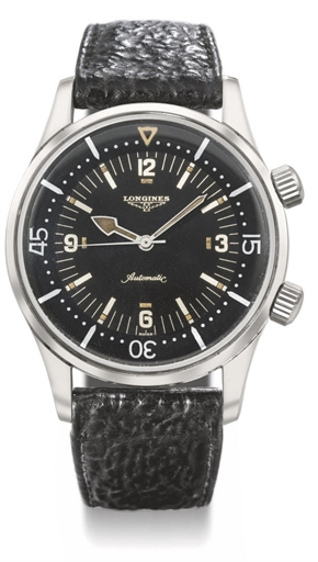 Longines. A large and unusual stainless steel automatic diver's wristwatch with sweep centre seconds and black dial