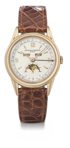 Vacheron Constantin. A fine 18K pink gold triple calendar wristwatch with phases of the moon
