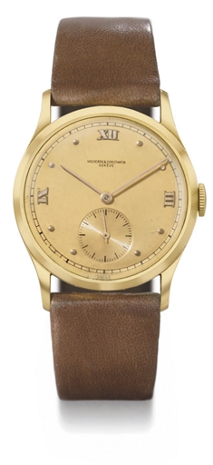 Vacheron Constantin. A large and attractive 18K gold wristwatch with two-tone champagne dial