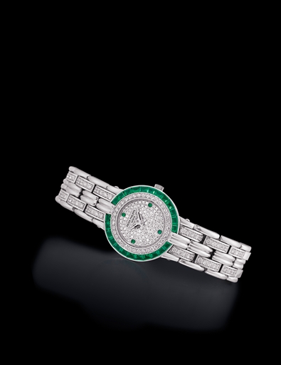 PATEK PHILIPPE, REF. 4782/13.LADY'S WHITE GOLD, DIAMOND AND EMERALD-SET QUARTZ BRACELET WATCH