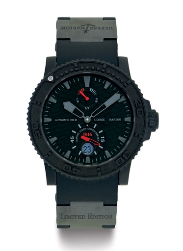 ULYSSE NARDIN. A LIMITED EDITION BLACK DLC-TREATED STAINLESS STEEL AUTOMATIC WRISTWATCH WITH POWER RESERVE AND DATE
