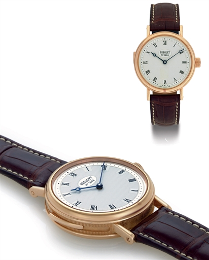 BREGUET. A FINE AND RARE 18K PINK GOLD MINUTE REPEATING WRISTWATCH