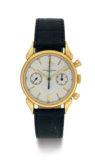 VACHERON CONSTANTIN. A RARE 18K GOLD WATER-RESISTANT CHRONOGRAPH WRISTWATCH WITH UNUSUAL LUGS