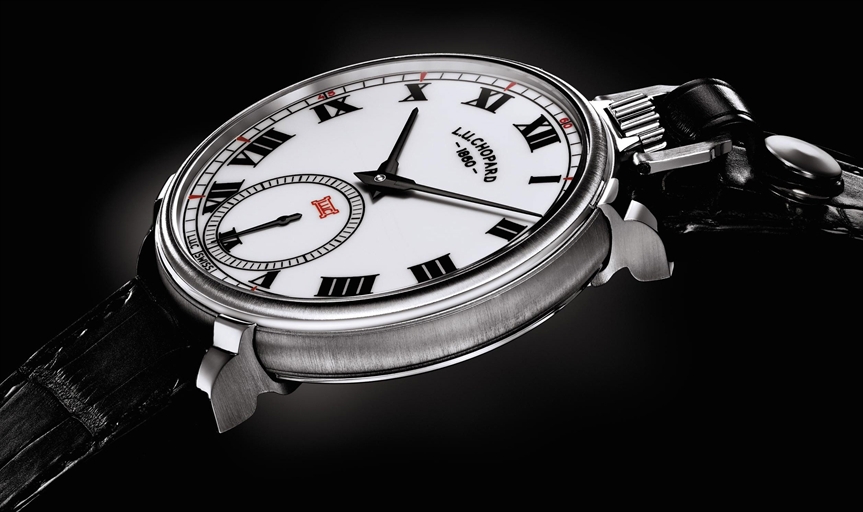 L.U. Chopard. A very fine and rare 18K white gold openface keyless lever watch with enamel dial, convertible into a wristwatch, made to celebrate the 150th anniversary of Chopard