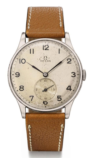 Omega. A large stainless steel wristwatch