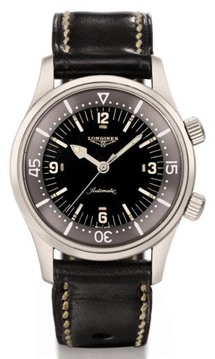 Longines. A large stainless steel automatic diver's wristwatch with sweep centre seconds and black dial