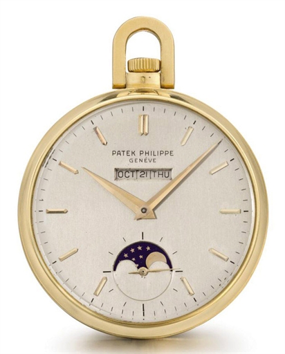 Patek Philippe. A fine 18K gold openface perpetual calendar keyless lever watch with moon phases