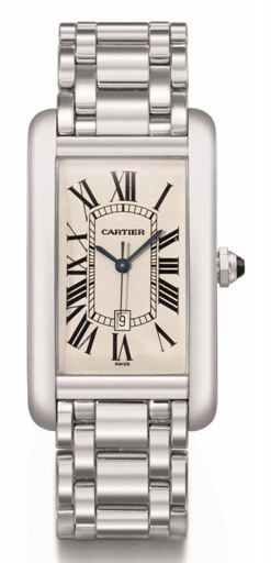 Cartier. An 18K white gold rectangular curved automatic wristwatch with sweep centre seconds, date and bracelet