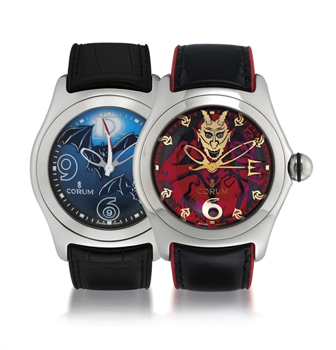CORUM.SET OF TWO STAINLESS STEEL AUTOMATIC WRISTWATCHES WITH DATE DISPLAY, LIMITED EDITION