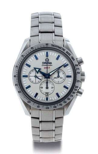 OMEGA. A STAINLESS STEEL AUTOMATIC CHRONOGRAPH WRISTWATCH WITH DATE AND BRACELET