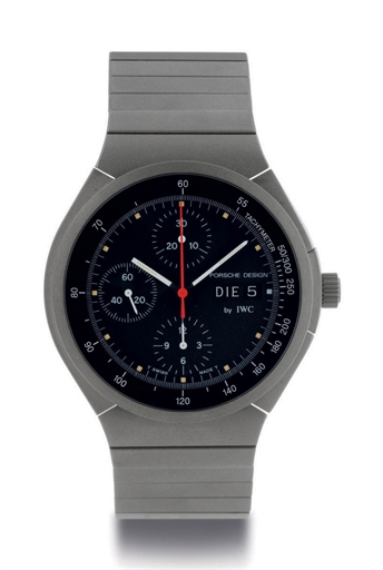 IWC. A TITANIUM AUTOMATIC DIVER'S CHRONOGRAPH WRISTWATCH WITH DATE, CENTER SECONDS AND BRACELET