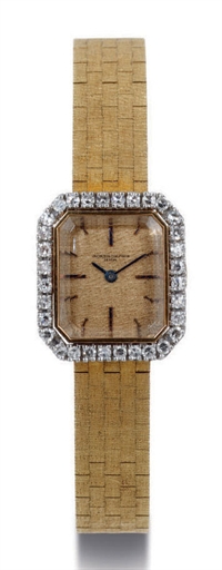 VACHERON CONSTANTIN. A LADY'S 18K GOLD AND DIAMOND RECTANGULAR BRACELET WATCH