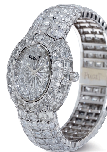 PIAGET. AN EXTREMELY RARE AND SUPERLATIVE 18K WHITE GOLD AND DIAMOND WRISTWATCH WITH BRACELET