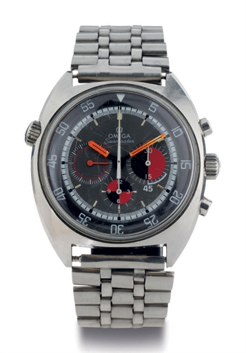 OMEGA. A STAINLESS STEEL TONNEAU CHRONOGRAPH WRISTWATCH WITH BRACELET