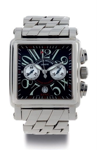 FRANCK MULLER. AN OVERSIZED STAINLESS STEEL AUTOMATIC CHRONOGRAPH WRISTWATCH WITH DATE AND BRACELET