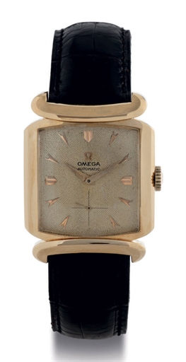 OMEGA. AN 18K GOLD SQUARE AUTOMATIC WRISTWATCH