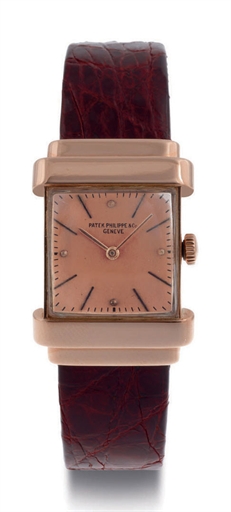 PATEK PHILIPPE. A FINE AND RARE 18K PINK GOLD WRISTWATCH