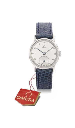 Omega. A stainless steel wristwatch with original tag