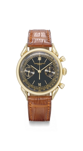Vacheron Constantin. A very fine, rare and attractive chronograph wristwatch with unusual lugs and black dial