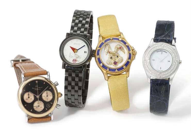 IWC, Silberstein and Mauboussin. A lot of four lady's stainless steel, ceramic, 18K yellow and white gold wristwatches