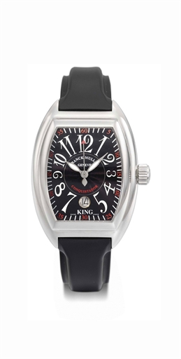 FRANCK MULLER. A LARGE STAINLESS STEEL AUTOMATIC CURVED WRISTWATCH WITH SWEEP CENTRE SECONDS, DATE AND BLACK DIAL