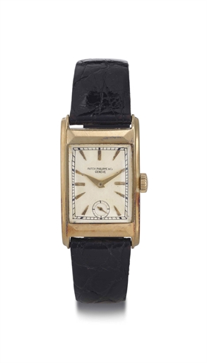 PATEK PHILIPPE. AN 18K GOLD RECTANGULAR WRISTWATCH