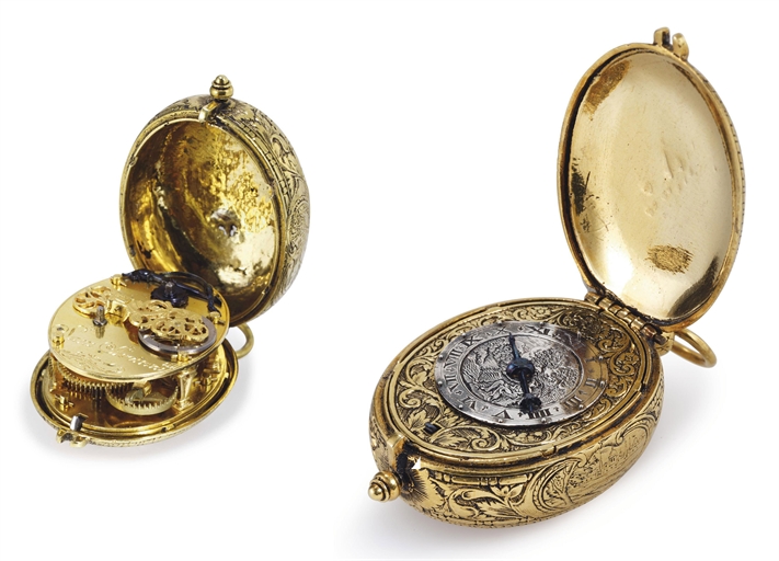 SAM ASPINWALL. A RARE AND EARLY GILT-BRASS OVAL PRE-HAIRSPRING VERGE WATCH